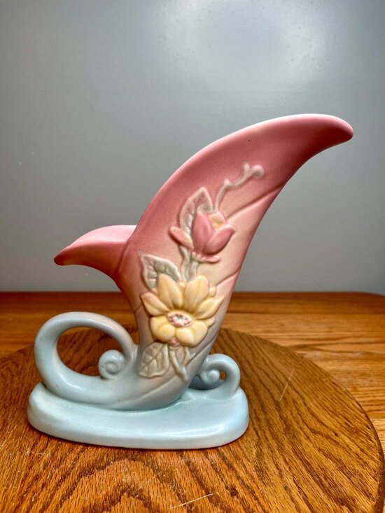 hull Other - Hull Pink/Blue Floral Cornucopia Vase 8 1/2" USA-19 Matte Art Pottery